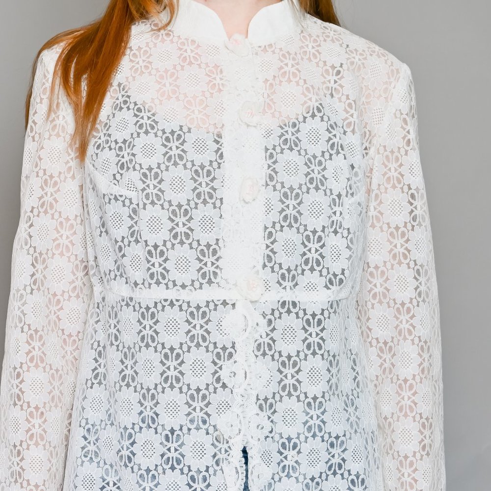 VINTAGE White Floral Sheer Lace Maxi Duster - Picture 4 of 8